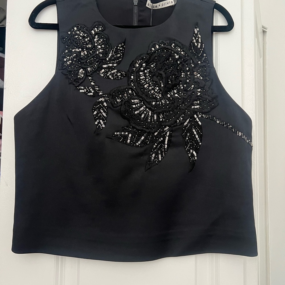 Alice + Olivia Black Embellished Tank Top